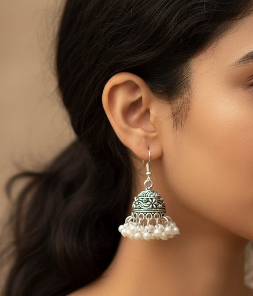 silver jhumkas