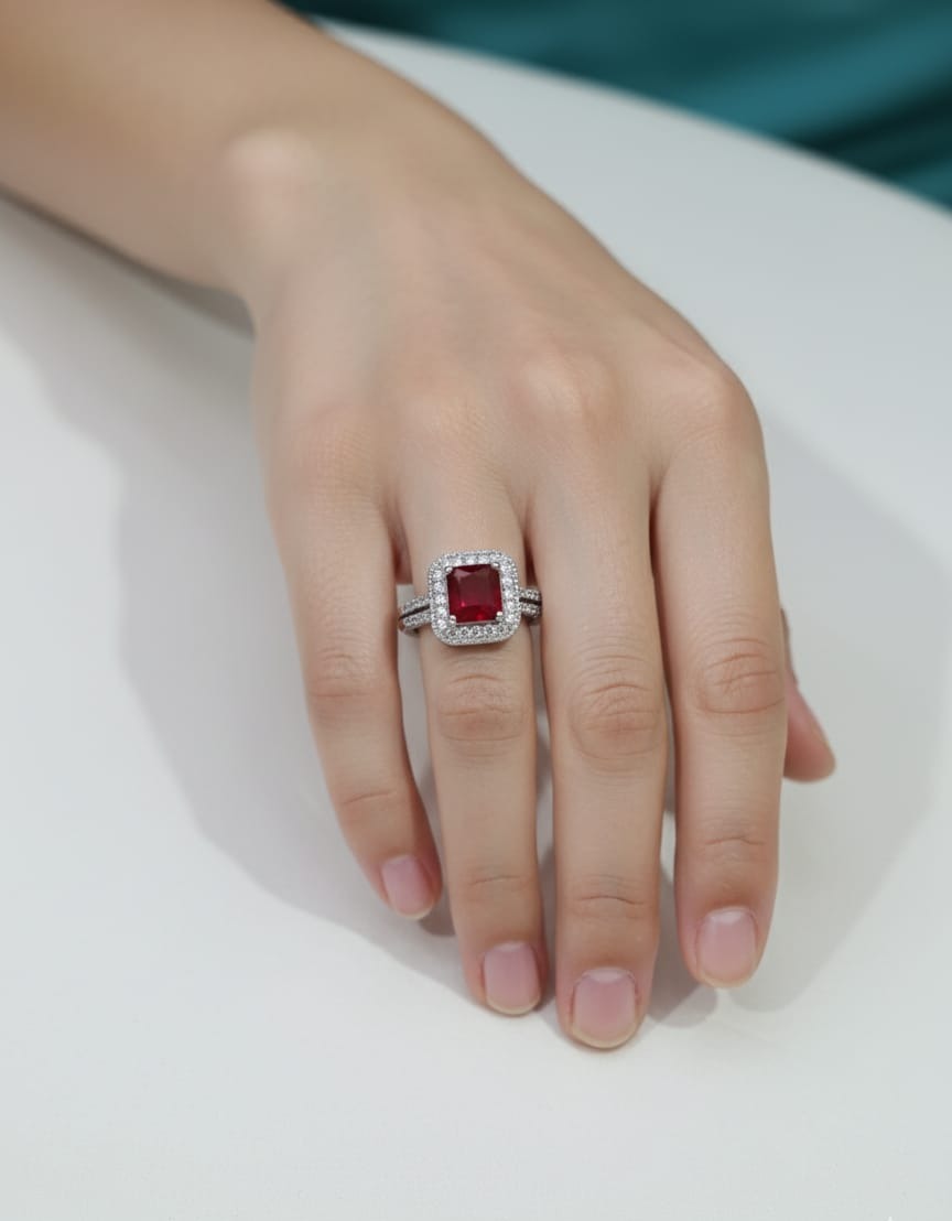 Ruby halo ring
