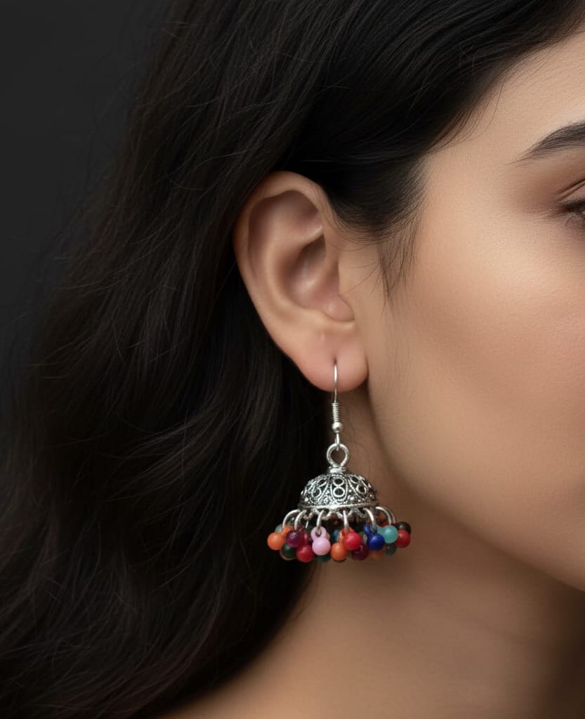 silver jhumkas
