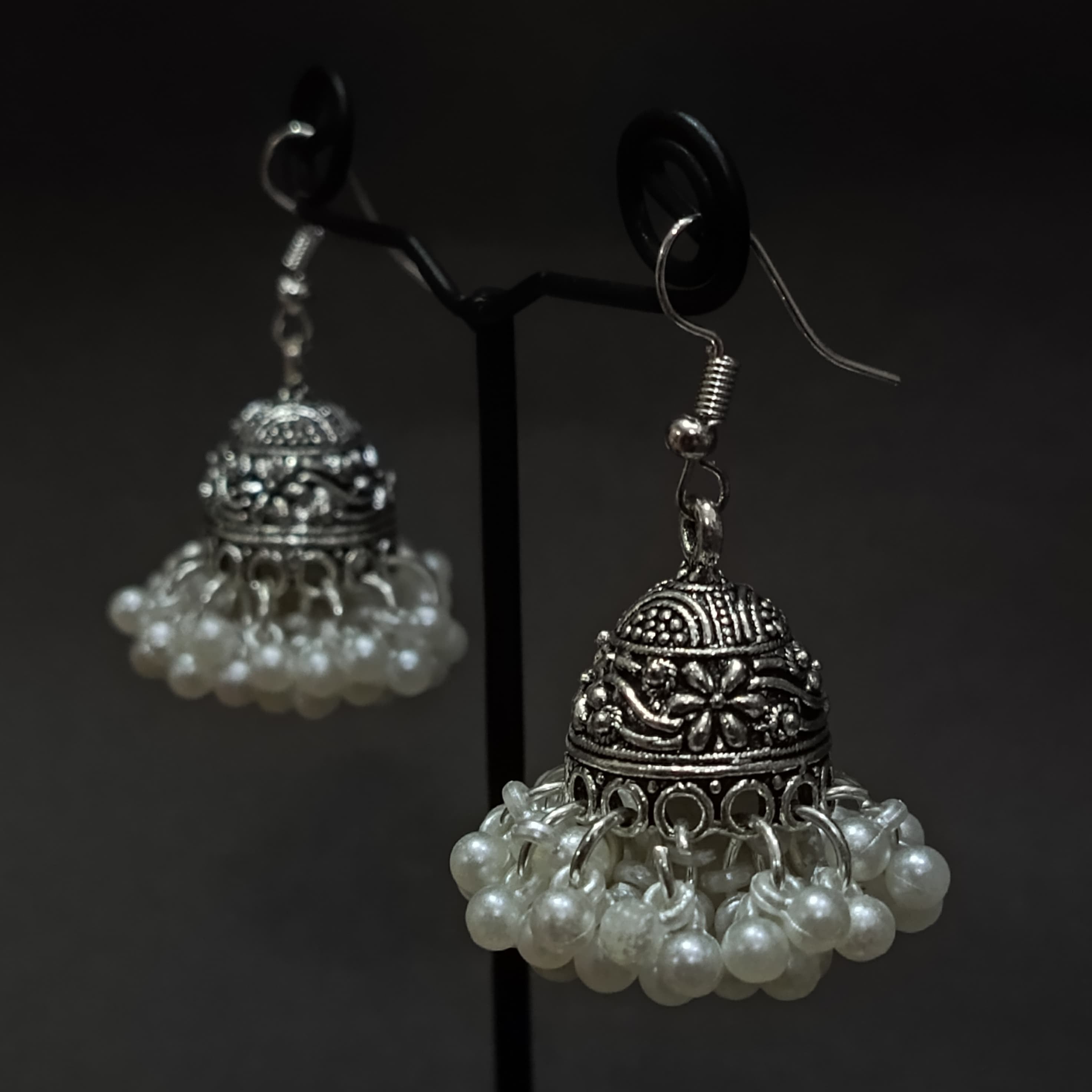 silver jhumkas