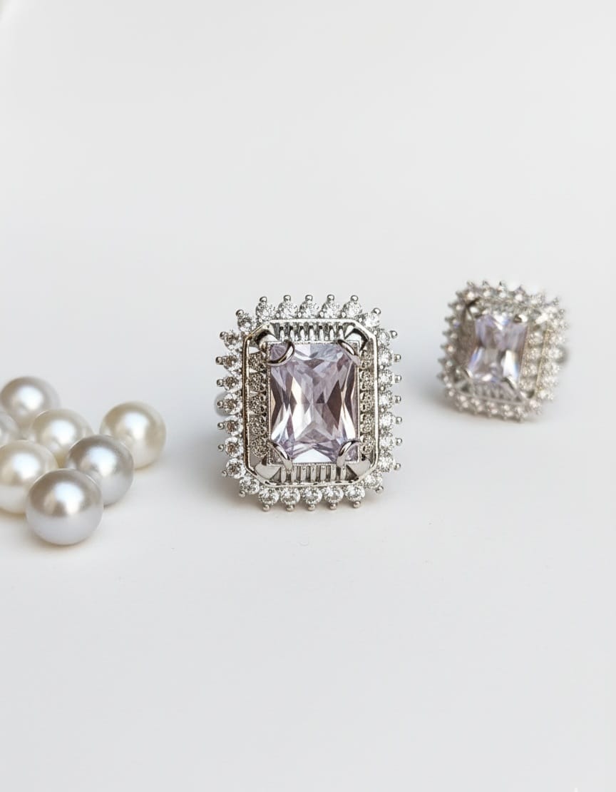 Elegant Rectangle Halo Ring