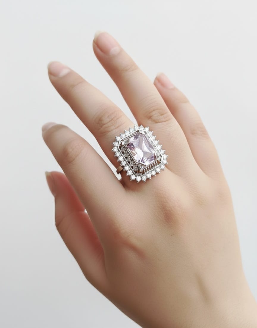 Elegant Rectangle Halo Ring